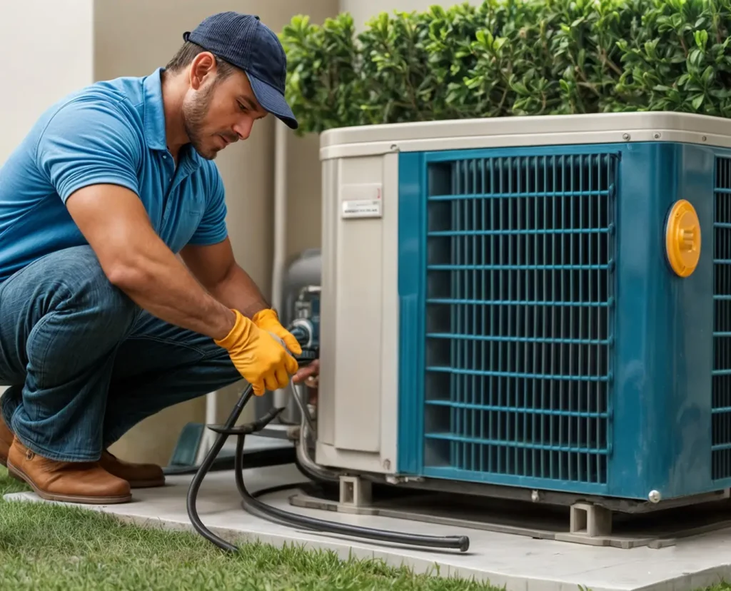 Premier Heating & Air HVAC Technician upgrading air conditioner for Your Home in Springfield IL
