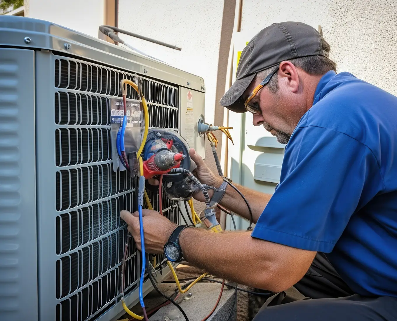 Premier Heating & Air HVAC Technician installing air conditioning system for customers in springfield il