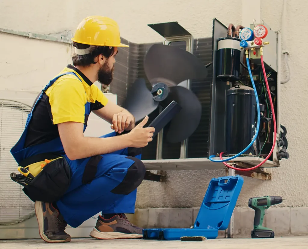 Premier Heating & Air HVAC Technician working on Residential and Commercial Emergency AC Repair in springfield il